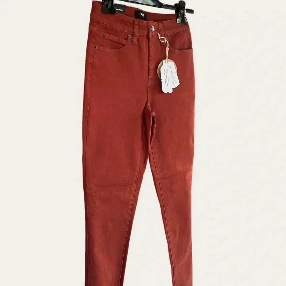 OAT New York Women's Size 24 High Rise Skinny Ankle Jeans in Rust